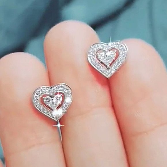 🍁925 Silver Plated New Arrival CZ Heart Shaped Earings, MARR9349 - Picture 3 of 6